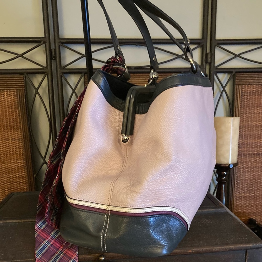 Coach Laura Spectator Bag - Lilac/Navy Kisslock Carryall (SCARF INCLUDED) - Picture 6 of 13